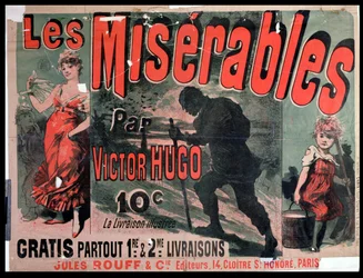 Cartaz a anunciar a publicação de “Les Misérables”, de Victor Hugo (1802-85), 1886